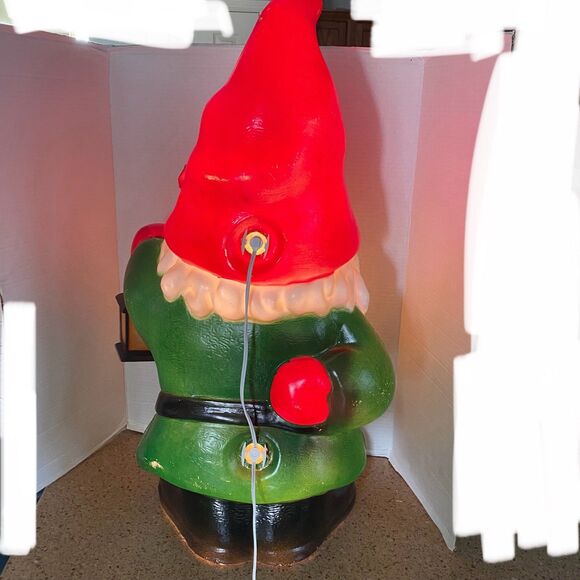 Gnome Elf Holding Lantern 28" Santa Light-Up Plastic Blow Mold Tested Works Read - Picture 2 of 10